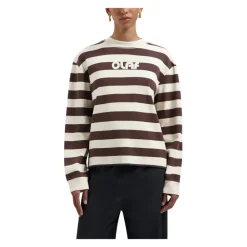 Olaf Hussein Sweatshirts*Striped Rib Retro Logo Crewneck Hot Fudge Brun