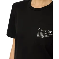 Elisabetta Franchi T-Shirts*T-shirt i kraftig bomuldsjersey med brystlomme Sort