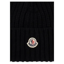 Moncler Huer & Kasketter*Uldhue med logo lap Sort