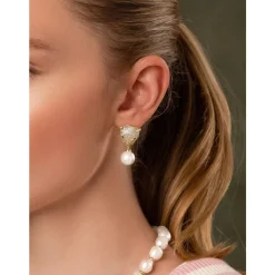 Nialaya Smykker*Women's Panther Earring with Pearl Drop Gul