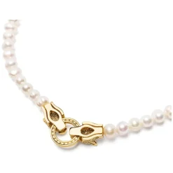 Nialaya Smykker*Women's Pearl Choker with Gold Double Panther Head Gul