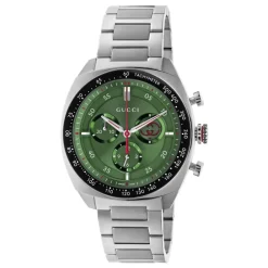 Gucci Ure*YA142318 - Interlocking 41mm rustfrit stål urkasse, t skive, lille sekundviser, sort keramisk bezel med tachymeter indikation, rustfrit stål armbånd Grøn